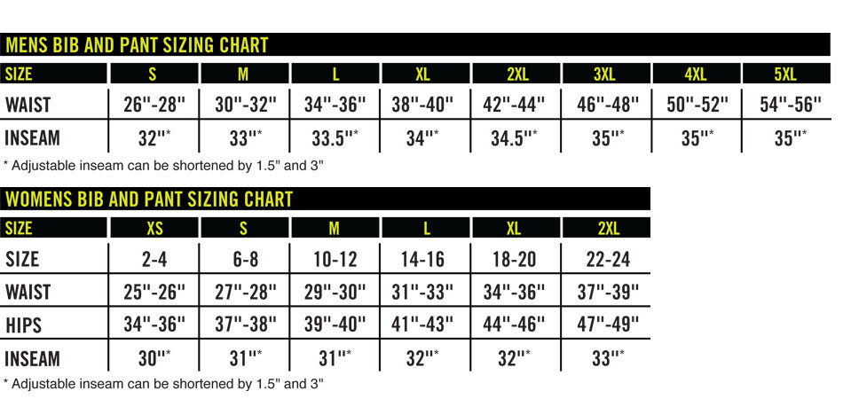 Bibs Size Chart