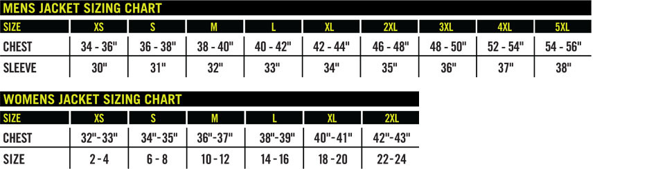 JACKET SIZE CHARTS